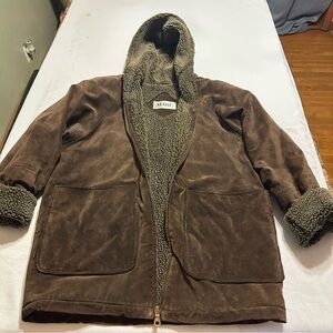 Marc New York Brown Suede Hooded Faux lining Shearling Jacket